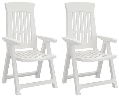 vidaXL Gartenstuhl 2 STK., Gartensessel Klappbar Verstellbar, Hochlehner Balkonstuhl Stuhl, Klappstuhl Terassenstuhl Gartenmöbel, Weiß PP