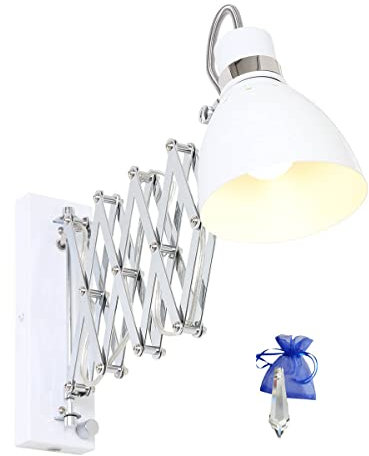 Christoph Palme Leuchten Scherenlampe E27 Weiß poliert Wandleuchte 6290W ohne Lampe + Kristall Give Away