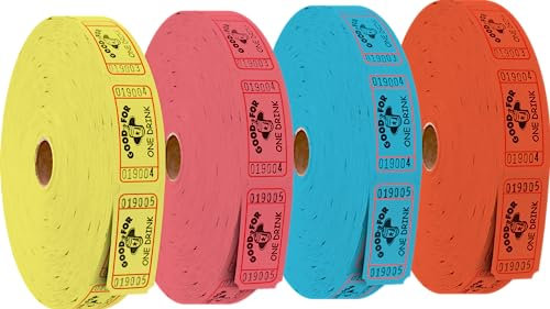 Gut für eine Getränkekarte, 4 Rollen mit 2.000 Tickets – insgesamt 8.000 Stück in vier verschiedenen Farben