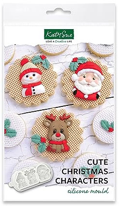 Katy Sue Cute Christmas Characters Silicone Mould for Christmas Cookie, Cake Decorating & Craft. Makes Santa, Reindeer & Snowman 50 Tall x 38 Wide in Millimetres for Fondant, Air Dry & Polymer Clay
