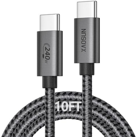 XAOSUN 240W USB C to USB C Cable (3m/10ft), Type C Fast Charging Data Cable, E-Marker 2.0 & PD 3.1,48V/5A for iPhone 17 Plus Pro Max, MacBook Air Pro, iPad Air Pro, Samsung Galaxy S23+ Ultra, Pixel