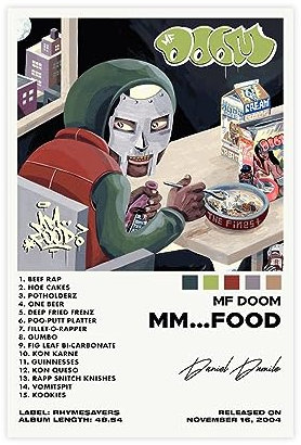 ppARK MF DOOM Poster MM..FOOD Rapper Leinwand Druck Ästhetik Album Cover Bild Wandkunst Zimmer Schlafsaal Dekor 20x30 Zoll Ungerahmt