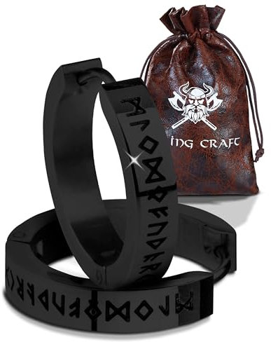 VIKING CRAFT Wikinger Ohrringe Männer Edelstahl - 2,0cm Herren Ohrringe schwarz mit Runen - Wikinger Schmuck, Wikinger Deko, Keltische Ohrringe Viking Earring, Vikings Fanartikel, Wikinger Geschenke