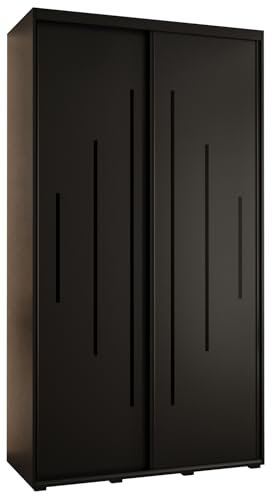 MEBLE KRYSPOL Davos 12 130 Schrank mit Zwei Schiebetüren für Schlafzimmer - Moderner Aufbewahrungsschrank mit Kleiderstange und Regalen - 235,2x130x45 cm - Schwarz Schwarz Schwarz