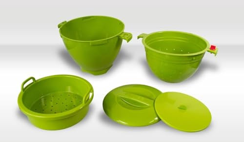 kaiser24 Mikrowellen Kochtopf Set 5tlg – Dampfgaren, Kochen & Abgießen – Schüssel mit Siebeinsatz, Ventil, Deckel & Untersatz – Pronto Magic Meal System
