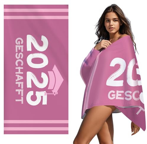 Strandtuch Abitur 2025 Geschenke, Mikrofaser Strandtuch 80x160cm, Abitur Geschenk Idee Handtuch für Junge und Mädchen (Rosa)