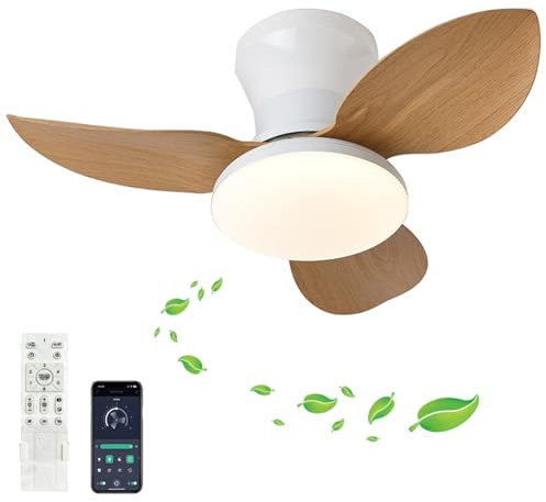 Fachae Klein Deckenlampe Mit Ventilator Und Fernbedienung Reversible Leise 6 Stufen Deckenventilator Mit Lampe Led Dimmbare Zeitschaltuhr Wohnzimmer-Ventilator Pendelleuchte Moderne