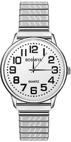 OIDEA Damenuhr mit elastischem Armband: großes Zifferblatt mit transparenten Ziffern, leicht zu lesen, analog, Quarz, wasserdicht, A. M-Silber 22 - 25 cm, Armband