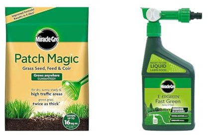 Miracle-Gro Patch Magic Grass Seed, Feed and Coir 3.6 kg - 48 patches & EverGreen Fast Green Spray & Feed, Liquid Lawn Food, 1 Litre