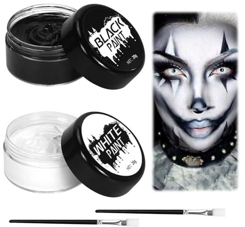 Halloween Gesicht Schminke Schwarz Weiß, Gesichtsfarbe, Gesicht Farbe Malerei, Körperfarbe Schwarz Weiß, Bodypainting Farben Makeup, Faschings Schminke Halloween für Kinder Erwachsene