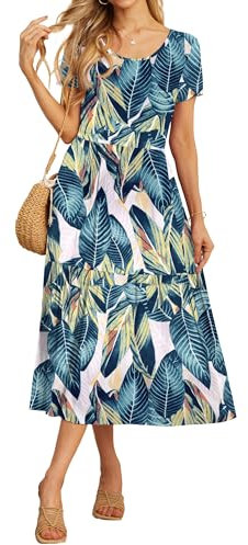 GRECERELLE Womens Summer Maxi Dress Casual Short Sleeve Crew Neck Swing Flowy Tiered Party Dresses with Pockets for Weddings, Holidays (White Monotherapy, XXL)