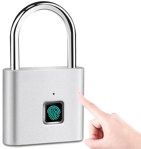 BAIFULAI Cadenas à empreintes digitales - Argenté - Verrou biométrique rectangulaire avec déverrouillage par empreinte digitale - Pour salle de gym, bureau, armoire, etc.