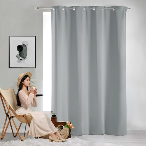 GAIFNAG Lot de 1 Rideaux Occultants 200 x 180 cm Bloquer Lumiere, Rideau Phonique Anti Bruit Anti Froid Rideaux de Porte Chenille pour Porte Fenetre Dressing Salon, Gris