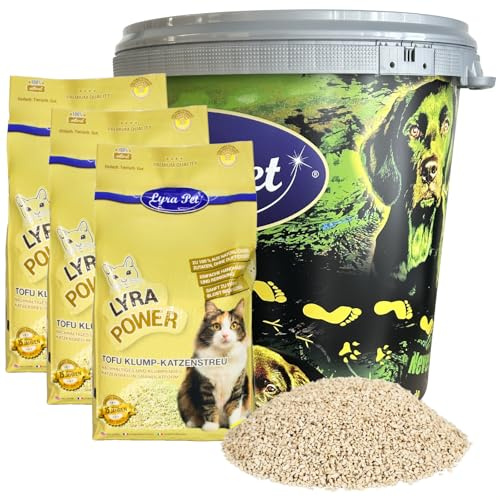 Lyra Pet® 7,5 kg Tofu Katzenstreu in 30 L Tonne klumpend Naturprodukt | Parfümfreie Klumpstreu - 300 % Saugkraft - Umweltfreundlich aus Erbsenprotein - Auch für empfindliche Katzen - Staubfrei