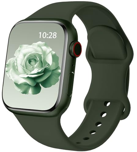 Patented Upgraded Silicone Strap Compatible with Apple Watch Straps 38mm 40mm 41mm 42mm 44mm 45mm 46mm 49mm Women Men,Soft Sport Bands for iWatch Series 11 10 9 8 7 6 5 4 3 2 1 SE Ultra,Dark Green