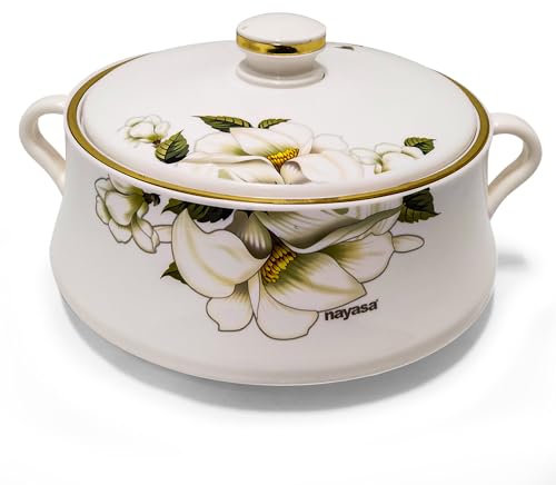 AKH Insulated Casserole Dishes | Serving Dishes With Lid | Stainless Steel Inner | Keep Food Warm | Thermal Food Container | Hot Pot | (White, 5 Litre)