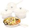 Denmay Emaille Gusseisen Kochgeschirr Set - 7-teiliges Set inkl. Dutch Oven, Bratpfanne, Schmortopf, Soßentopf mit 3 Deckel, Backen Holländisches Ofen-Set für alle Herdarten geeignet, Cremeweiß