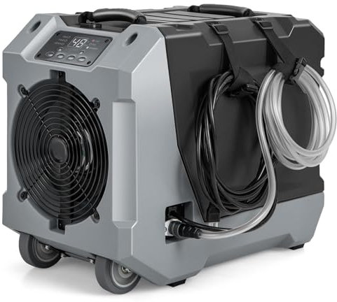 FANTASK 85 L/Tag Luftentfeuchter, Bautrockner mit Pumpe & Ablaufschlauch, Industrie Trocknungsgerät mit 24H Timer & 2 Gummirädern & Griff für Keller, Lager, Baustelle, Schwarz, 34T x 57B x 47H cm