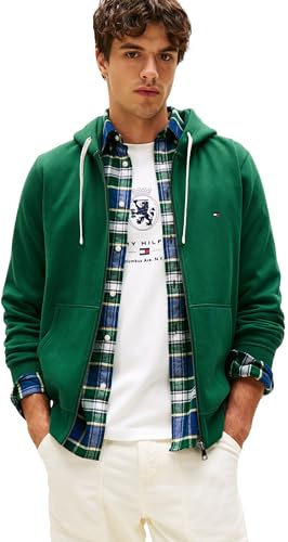 Tommy Hilfiger Herren Hoodie mit Reißverschluss Essential Fleece Zip Through mit Taschen, Grün (Ornamental Green), M