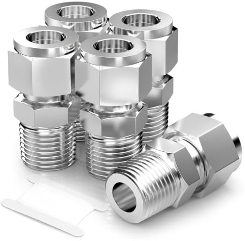 TAISHER 5 piezas 304 tubo de acero inoxidable de compresión conector de tuberías, 8 mm de diámetro exterior del tubo x 1/4BSP macho adaptador recto
