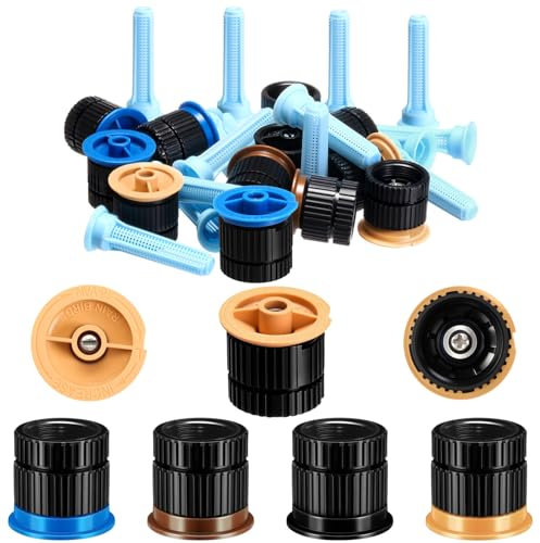 Honoson 16 Pcs Variable Arc Nozzle Radius High Efficiency Replacement Pop up Sprinkler Heads Compatible with Rainbird, Hunter, Orbit Pop-up Sprinklers(Brown, Black, Blue, Khaki,10/12/15/18 Van)