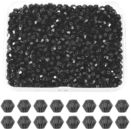 PATIKIL 1000Pcs Cuentas de Cristal Bicónicas, 3mm Cuentas de Cristal de Vidrio Bicónicas Facetadas, con Caja, para Hacer Joyas, Pulseras, Collares, Pendientes, Artes, Manualidades, Negro