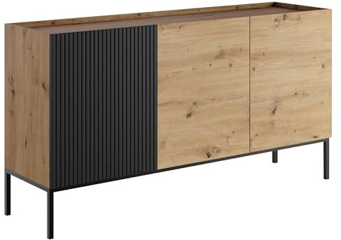 Mirjan24 Türkommode Cowilo 150 3D mit 3 Türen, innen 6 Fächer, Kommode, Mehrzweckschrank, Highboard, Anrichte, Sideboard (Artisan Eiche + Schwarz)