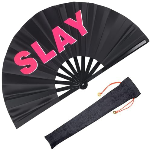 Plzoslly Großer faltbarer Handventilator für Herren/Frauen, Rave-Poping-Ventilator für Line Dancing, chinesischer Kung Fu Tai Chi, Handfächer, schwarz, Vintage, faltbar, Handfächer für Tanzen