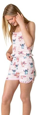 Disney Lilo & Stitch Girls Sleeveless Playsuit Options| Stitch Character Print Summer Casual Outfit | Elasticated Waistband with Pockets | Cartoon Apparel for Children