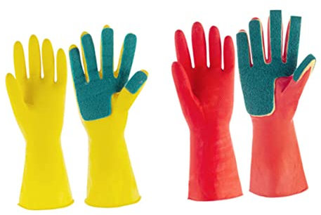 UTHCLO 1Par Guantes de Látex Reutilizables con Estropajo Platos Guantes de Limpieza Talla Cocina Limpieza y Cuidado
