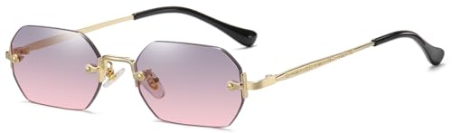 Hviomru Randlose sechseckige Sonnenbrille für Damen Herren Mode Trendy kleine schmale Rechteck Sonnenbrille