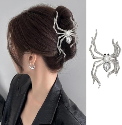 Fermaglio Capelli Ragno Halloween Mollette Capelli Ragno in Metallo Accessori di Halloween in Stile Punk e Y2K per Donne e Ragazze Feste in Maschera, Cosplay (Argento)