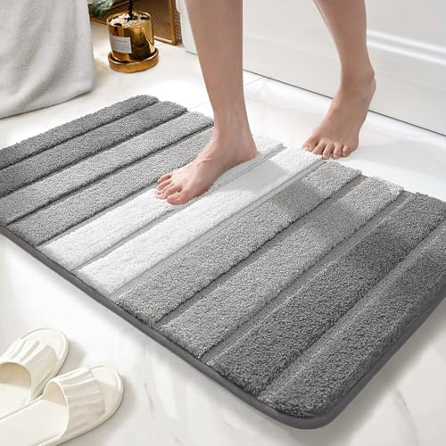 wyewye Mikrofaser Badematte, Türmatte, Badteppich, Super saugfähiger Badezimmerteppich 50x80 cm, Hellgrau