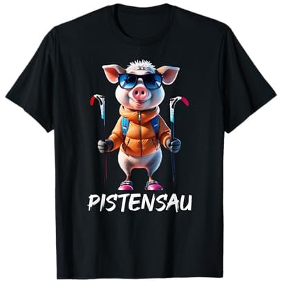 Pistensau Skifahrer Schwein Lustiges Ski Design T-Shirt