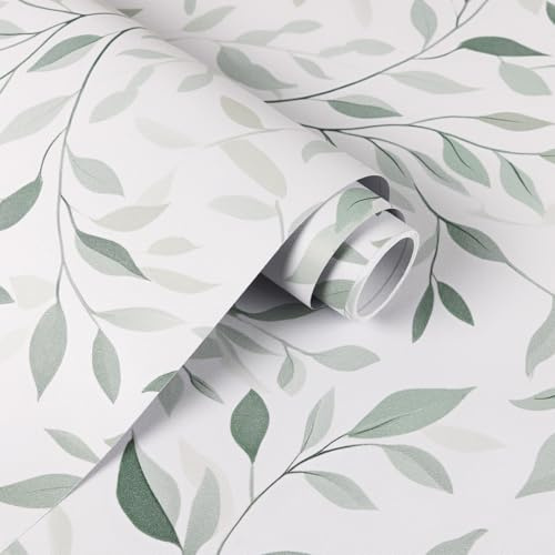 Alened Selbstklebende Tapete Blume Blätter Grün 44×300cm | Klebefolie Möbel Blumen Abnehmbar Wandfolie, Selbstklebende Folie Wasserdicht Dekorfolie für Wohnzimmer Schlafzimmer Küche