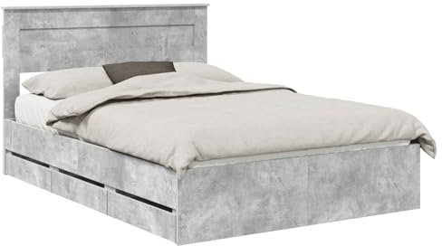 vidaXL Bettrahmen mit Kopfteil Beton Grau 140 x 200 cm Ingenieurs Holz, Schlafzimmer, rechteckig, modernes Design, stilvolle Möbel, neutrale Farben, Deko-Ideen, gemütliche Ecken, Licht