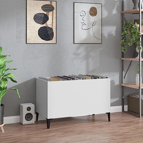 Hoopleep Weißer Plattenschrank aus Holzwerkstoff, 74,5x38x48 cm, vielseitiges Regal zur Aufbewahrung von Schallplatten und Büchern, Stabiler Organizer für Wohnzimmer und Büro