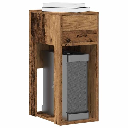 Computer Tower Stand with Drawer for PC Case Storage, 30x44x74 cm Old Wood Finish Engineered Wood Cabinet for Home Office Organization and Workspace Side Table