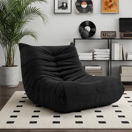 XH.Easy Go Togo Sofa, Sitzsack Sofa für Erwachsene,Togo Boneless Sessel mit Memory Schaum, Sitzsäcke Bodensofa Mit Ergonomischem Design, Bean Bag Chair für Schlafzimmer Wohnzimmer,Schwarz