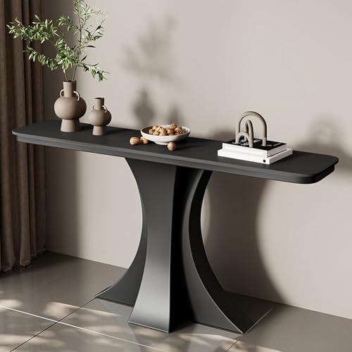 LIDANGUH Table Console Demi-Lune étroite pour entrée, Plateau Fin en Ardoise, Table d’appoint Moderne et Luxueuse pour canapé Base incurvée créative, pour Salon et Couloir(Black E,120cm/47.2in)