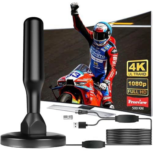 Antenne TV Intérieur Puissante, Nouveau pour 2026 Antenne TNT HD avec Amplificateur de Signal Intelligent, Réception 360° Longue Portée 500km, Support Les Chaînes Gratuites per HDTV (Black) (Black)