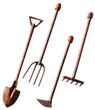 Mikikit Mini Attrezzi da Giardino Vintage Marrone in Lega di Zinco 4 Pezzi Decorazioni Facili da Usare Design Versatile per Giardini e Balconi
