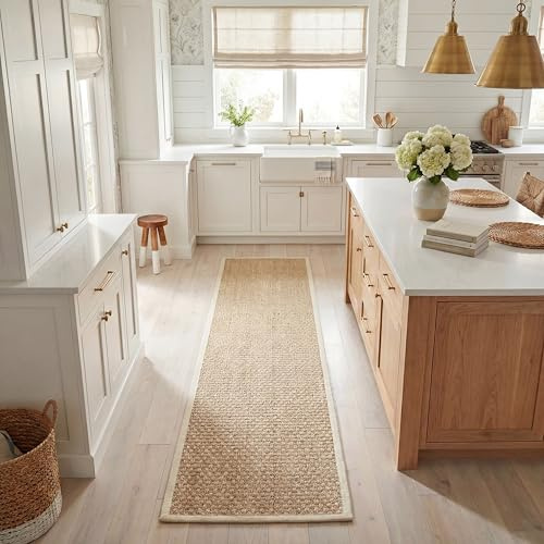 Safavieh Naturfaser Teppich für Wohnzimmer, Esszimmer, Schlafzimmer - Natural Fiber Collection, Kurzer Flor, Natürlich und braun, 76 x 305 cm