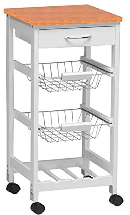 Kit Closet 7040028002 - Carro de cocina cestas + botellero, madera/blanco, 76 x 37 x 37