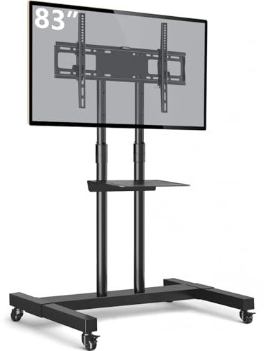 TAVR Furniture Mobile TV Stand Rolling TV Cart Floor Stand with Mount on Lockable Wheels Height Adjustable for 32-80 Inch TV Stand Flat Screen or Curved TVs Monitors Display Trolley Loading 110 lbs