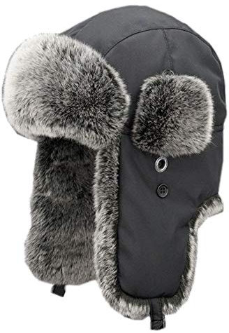 Insun Unisex Fliegermütze Winter Mütze Warme Pilotenmütze mit Kunstfell Trappermütze Wintermütze Schwarz 1 M Hut Umfang 57cm