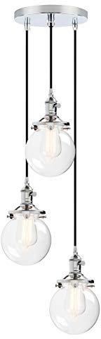Phansthy Pendelleuchte 3 Flaming Klar Glas Kugeln Pendelleuchte Hängeleuchte Vintage Hängelampen Retro Design Modernes Hängeleuchte Pendelleuchten Loft-Pendelleuchte im Landstil (Chrome Farbe)
