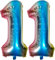 DIWULI Luftballon 11 Geburtstag XL Blau Regenbogen - Folienballon 11, Zahl 11 Ballon 11 Jahre, Geburtstagsdeko 11. Geburtstag Party-Deko Junge Mädchen, Zahlen-Ballon Groß Dekoration, Zahlen-Luftballon