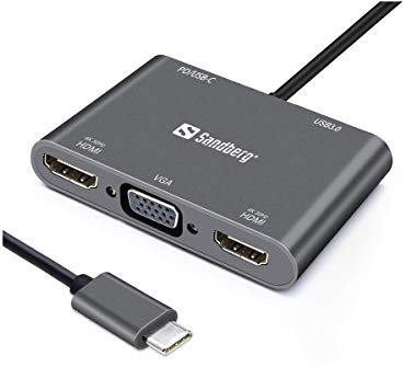 Sandberg USB C Dock 2xHDMI 1xVGA USB PD