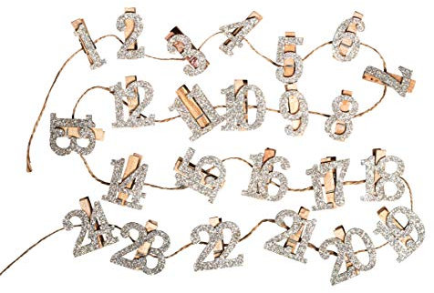 Rayher 46565617 chiffres pour calendrier de l'avent bois sur pince, cachemire or